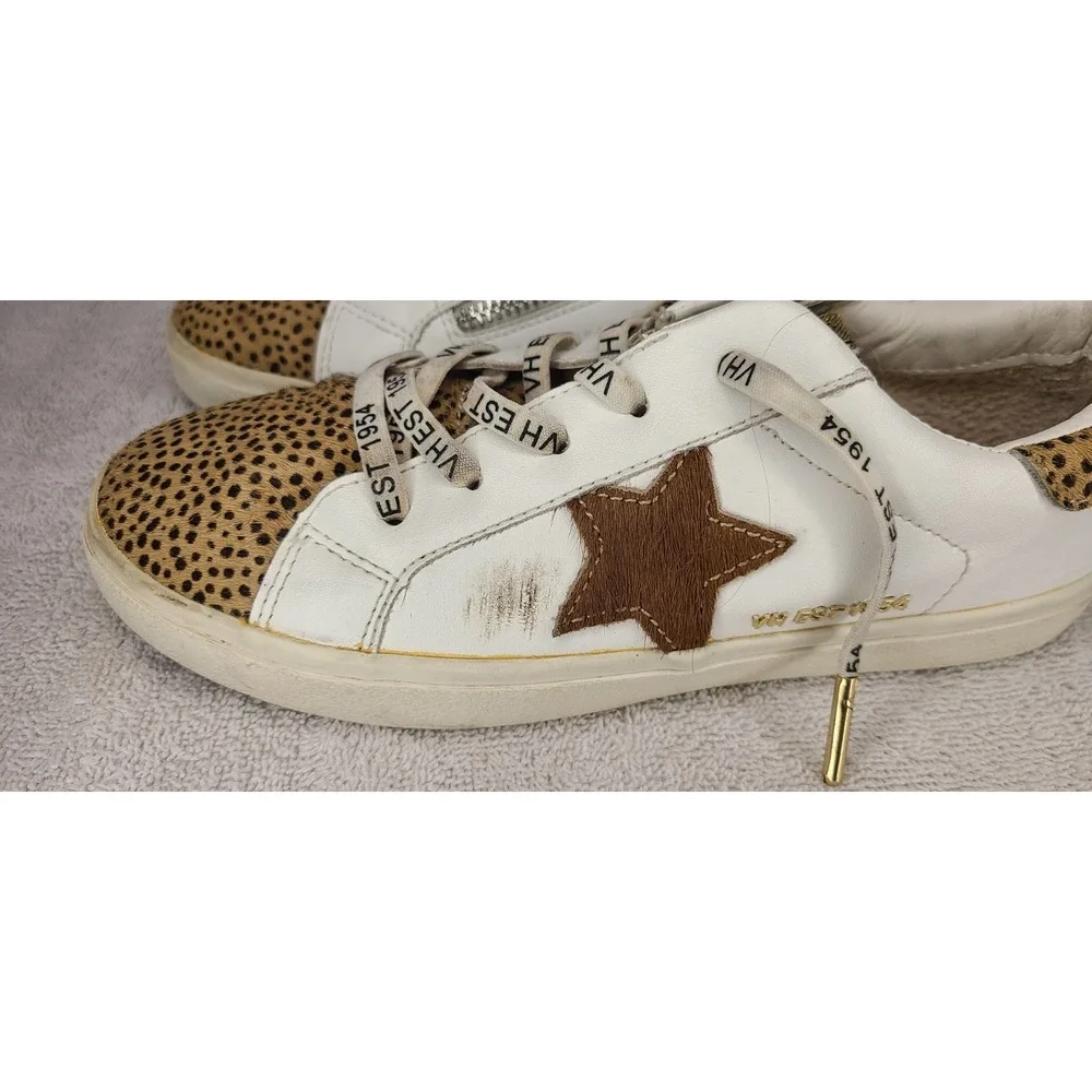 Vintage Havana Sneaker Womens Size 5 White Cheetah Print Star Zip Calf Hair Shoe